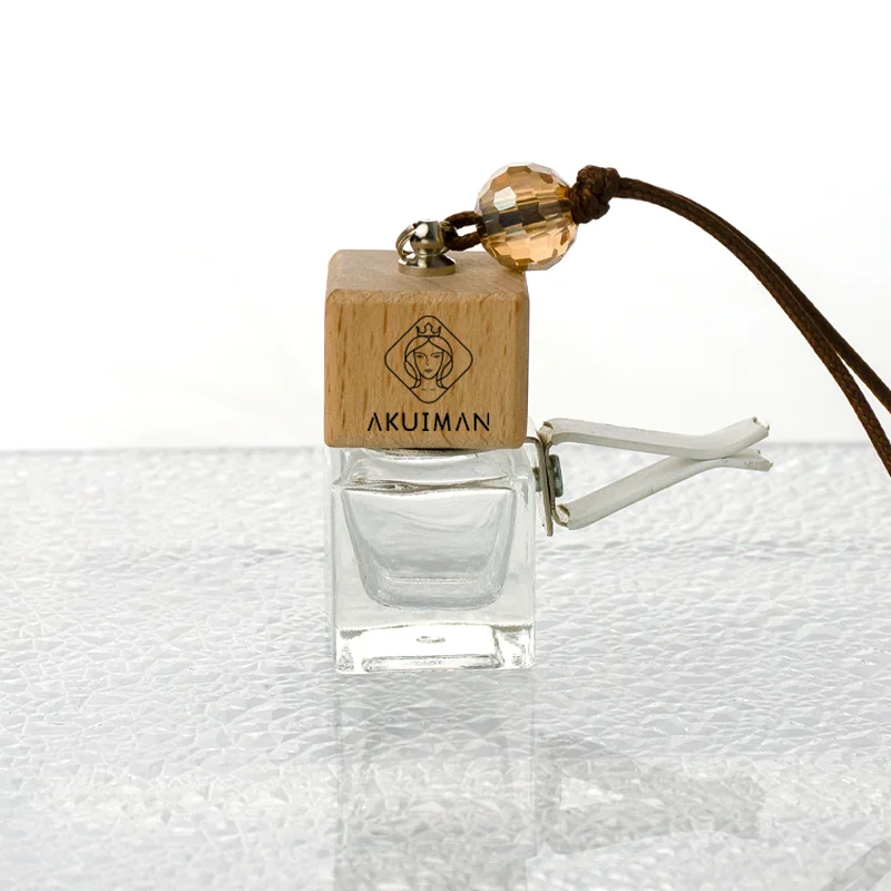 luxury unique car liquid scents empty 10ml diffuser bottle hanging wood car perfume bottle hanging