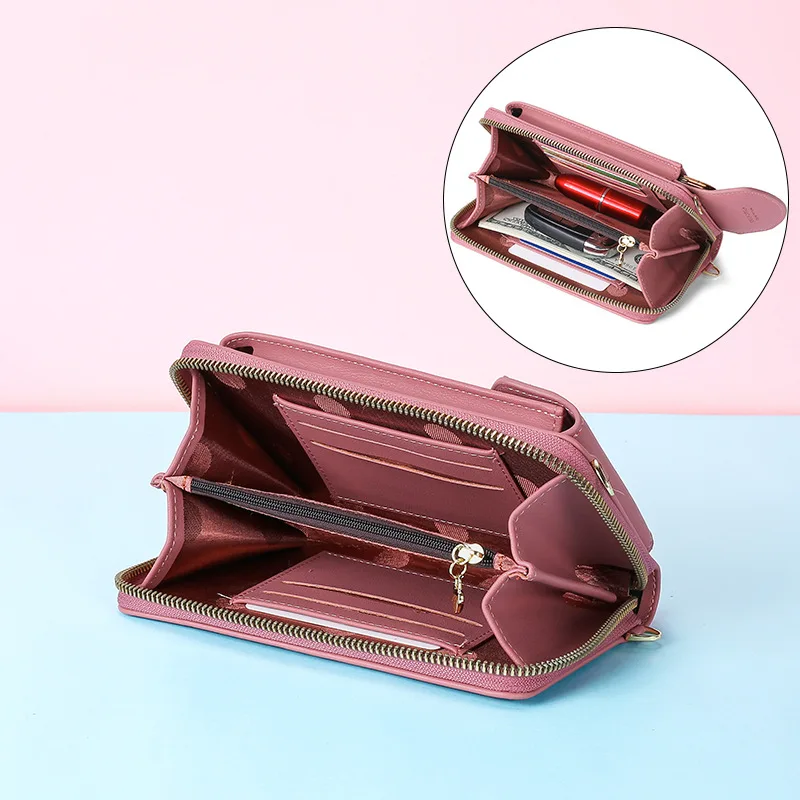 RU 2024 Wholesale New Women Mobile Phone Bag Case Fashion Clutch Large Capacity One-shoulder Messenger Leather PU Wallet