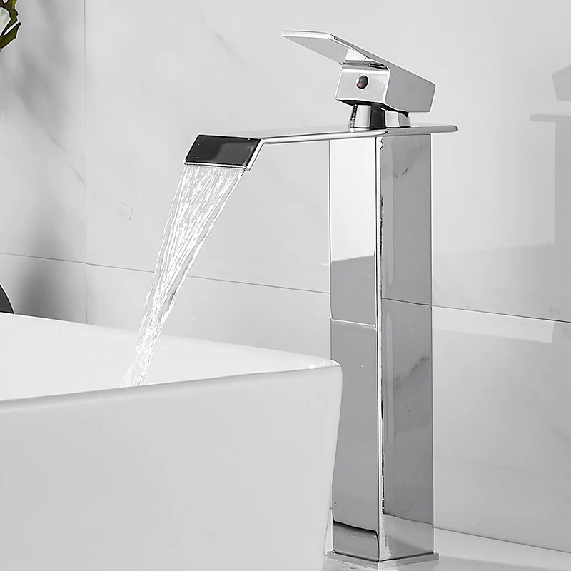 Wholesale Moder Stainless Steel Matte Black Single Handle Waterfall Lavatory Bathroom Sink Faucet Mixer Vanity Tall Basin