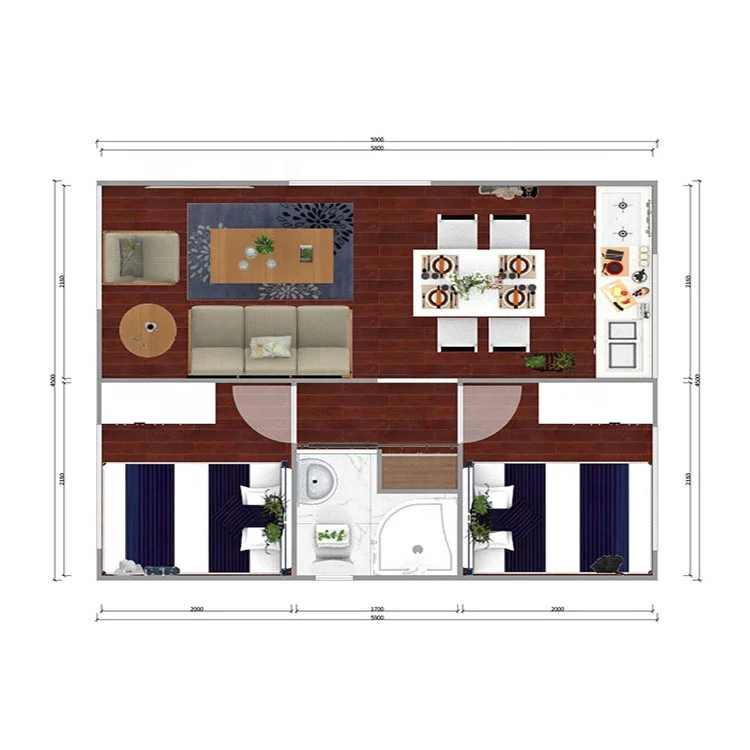ISO9001 certification flat pack collapsible 20ft container houses to Myanmar 2 Bedroom Home Container