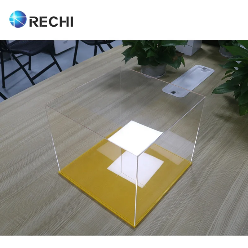 RECHI Custom Acrylic Jewelry Retail Organizer Case Plexiglass Toy Collection Storage Display Box With Anti-dust Cover & Base