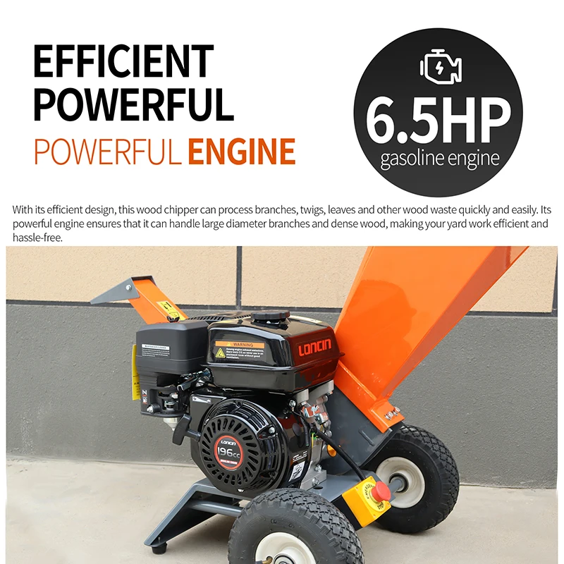 6.5 HP Engine Small Household Wood Shredder Maximum Cutting Diameter 50mm Chipper