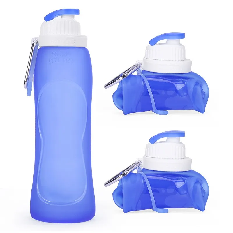 Products 500ml 320ml Collapsible Water Bottle Food Grade portable Travel Tumbler Foldable Silicone Plastic Sports Bottle