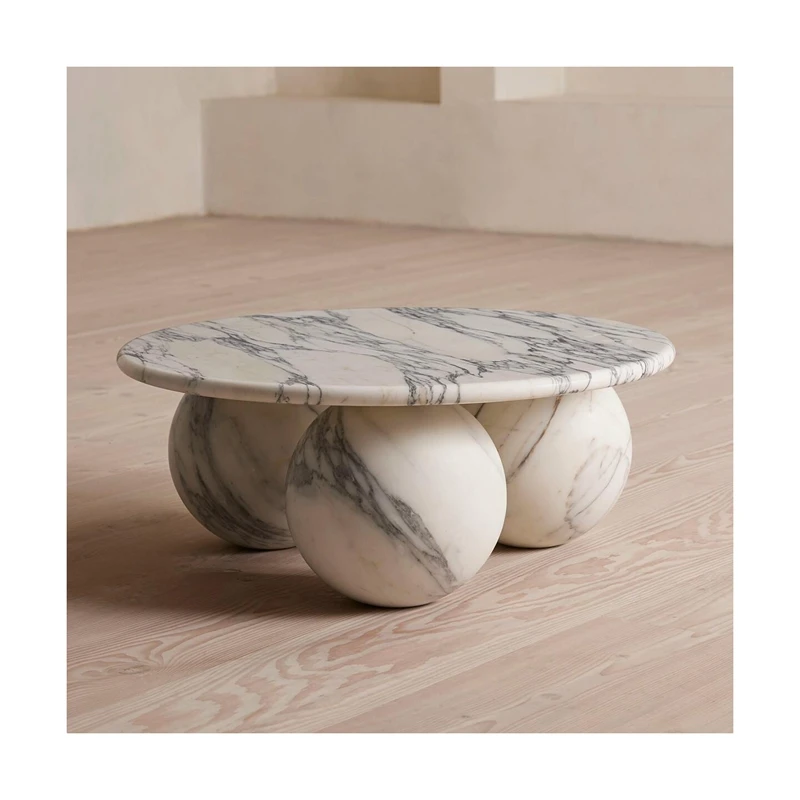 Luxury Italy arabescato corchia white marble living room marble coffee table round base white with black vein marble  top