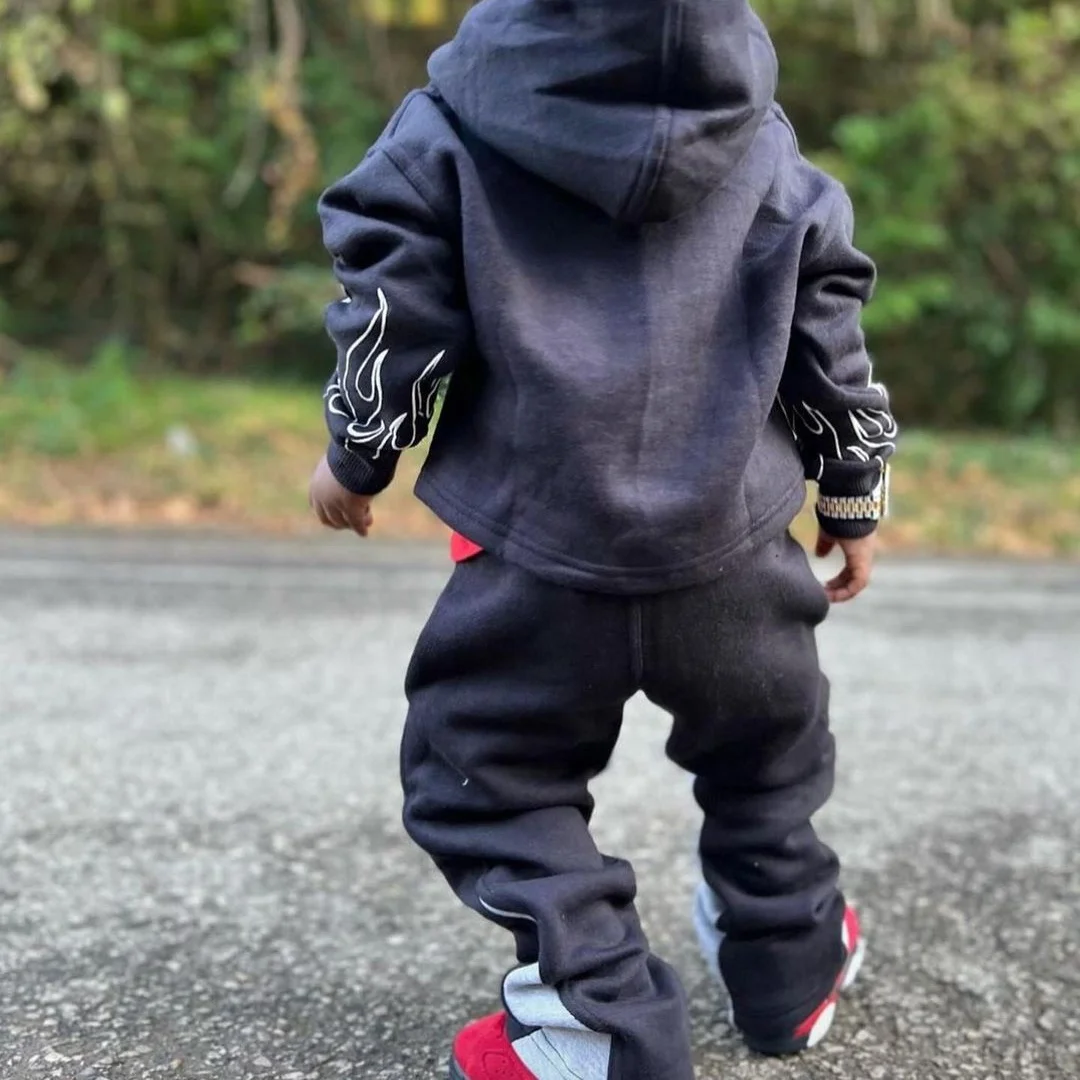 Fashionable Custom Kids 2Pcs Hoodies Jogger Set Streetwear Children Clothes Boys Fleece Tracksuits