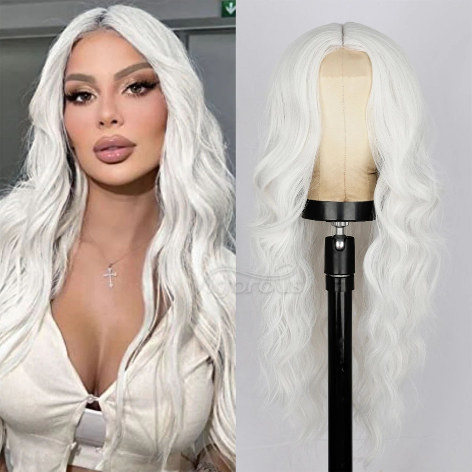 High Quality Wholesale U-part Lace Wigs With Lowest Price Cheap Synthetic White Long Body Wave Wig For Women Natural Looking