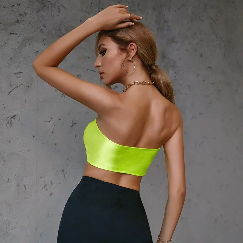 Прямая поставка Shein двойной неоновый зеленый атласный укороченный
