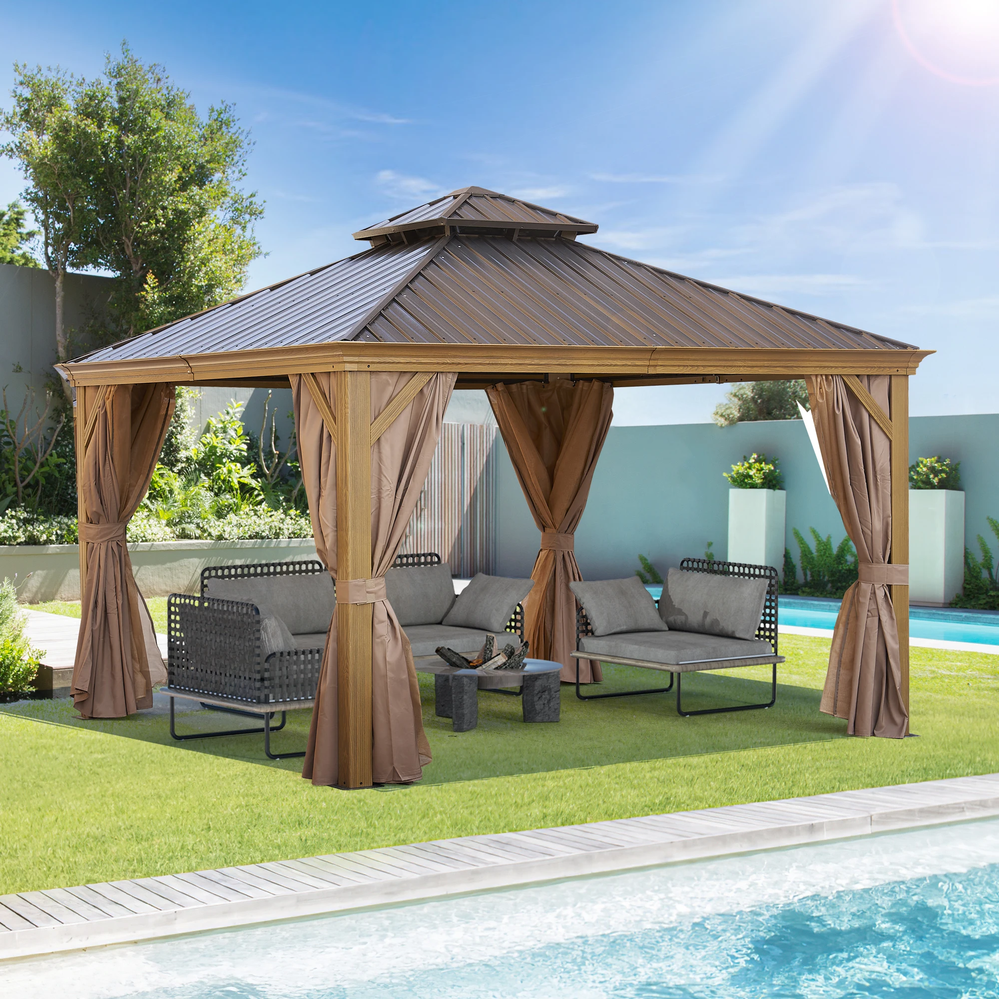 USA Overseas Warehouse Spot 2024 sale outdoor furniture 12x12 gazebo Sunshade and Rain Protection outdoor pergola with roof