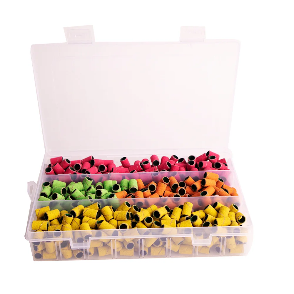 Custom Logo Colorful 500pcs Three-Grid Nail Art Sanding 80 120 180 240 Grit Pink Sanding Bands For Nail Drill Bits