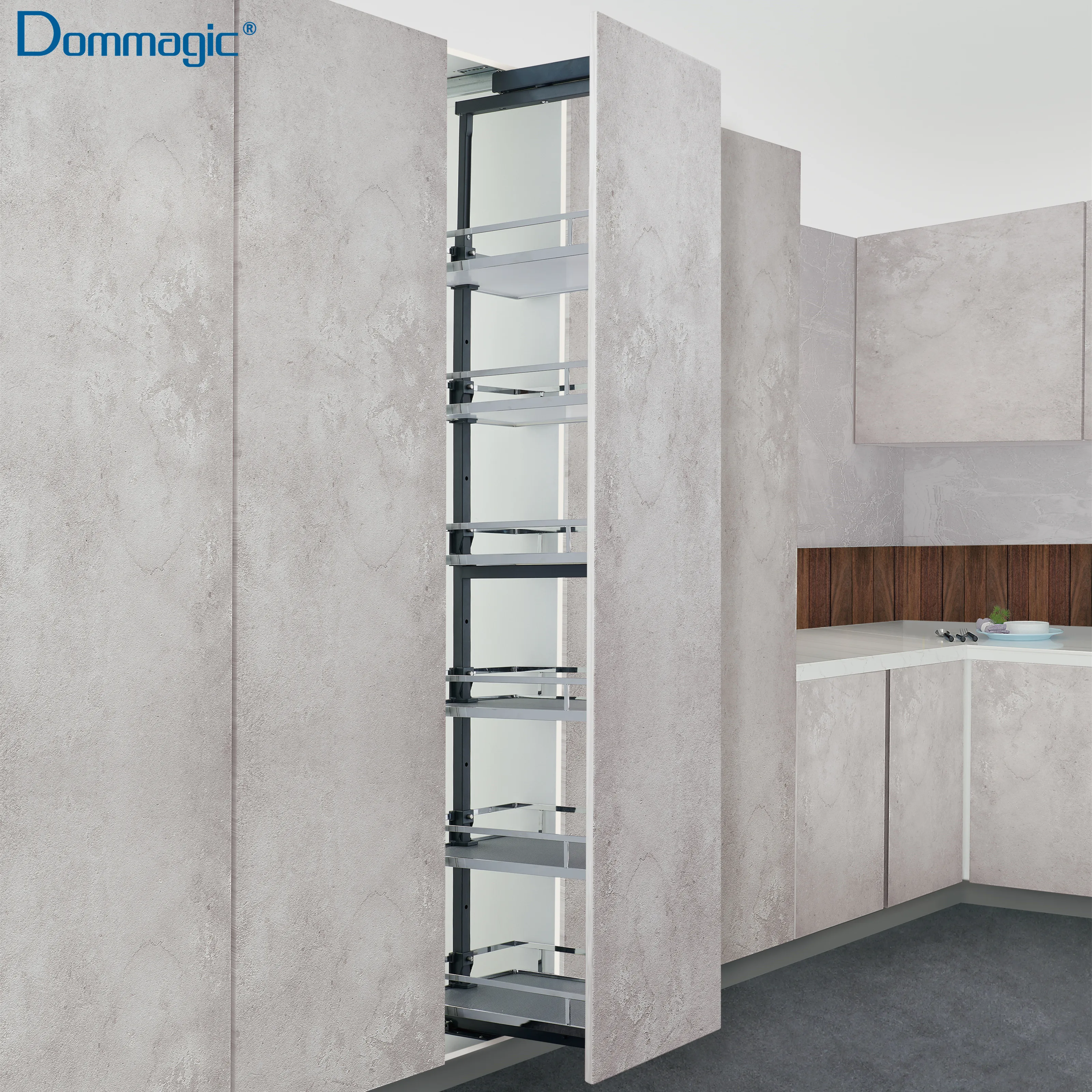 Tall Unit Kitchen Storage GRASS slide Tall Pull Out Kitchen Cabinet Hardware Tandem Basket Wooden Tray Anthracite D20612