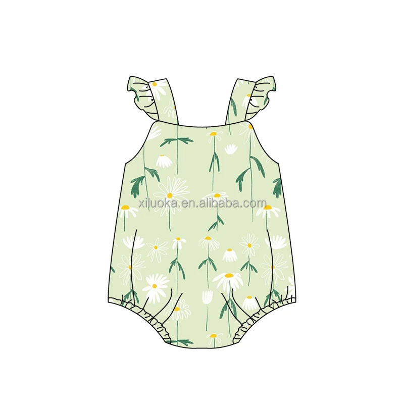 2022  Infant Boutique Clothing Ruffle Sleeve Newborn Girl Flower Romper with Snaps