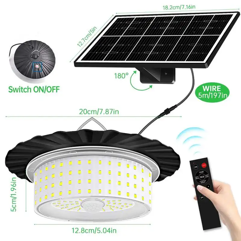 244 LEDs Solar Pendant Light 5 Modes IP65 Waterproof Shed Lamp Motion Sensor Indoor Outdoor Lighting For Pet House