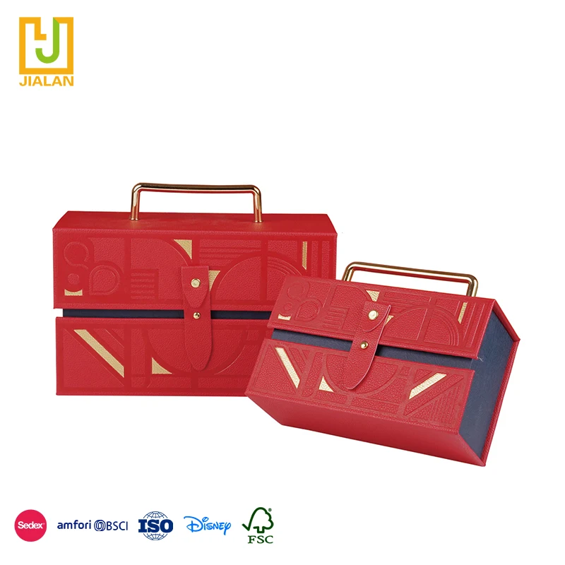 Online Best Service Red Briefcase Design Leather With Metal Handle wedding favors bridesmaid paper gift box