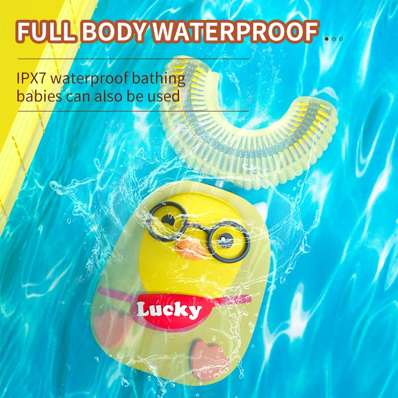 Children u-shaped sonic electric toothbrush IPX7 Waterproof kids electric toothbrush with Silicone Brush Head