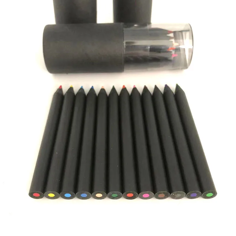 Customized logo 12 Color Mini Pencil Set 3.5' Mini Black Wood Colored Pencil For KIds