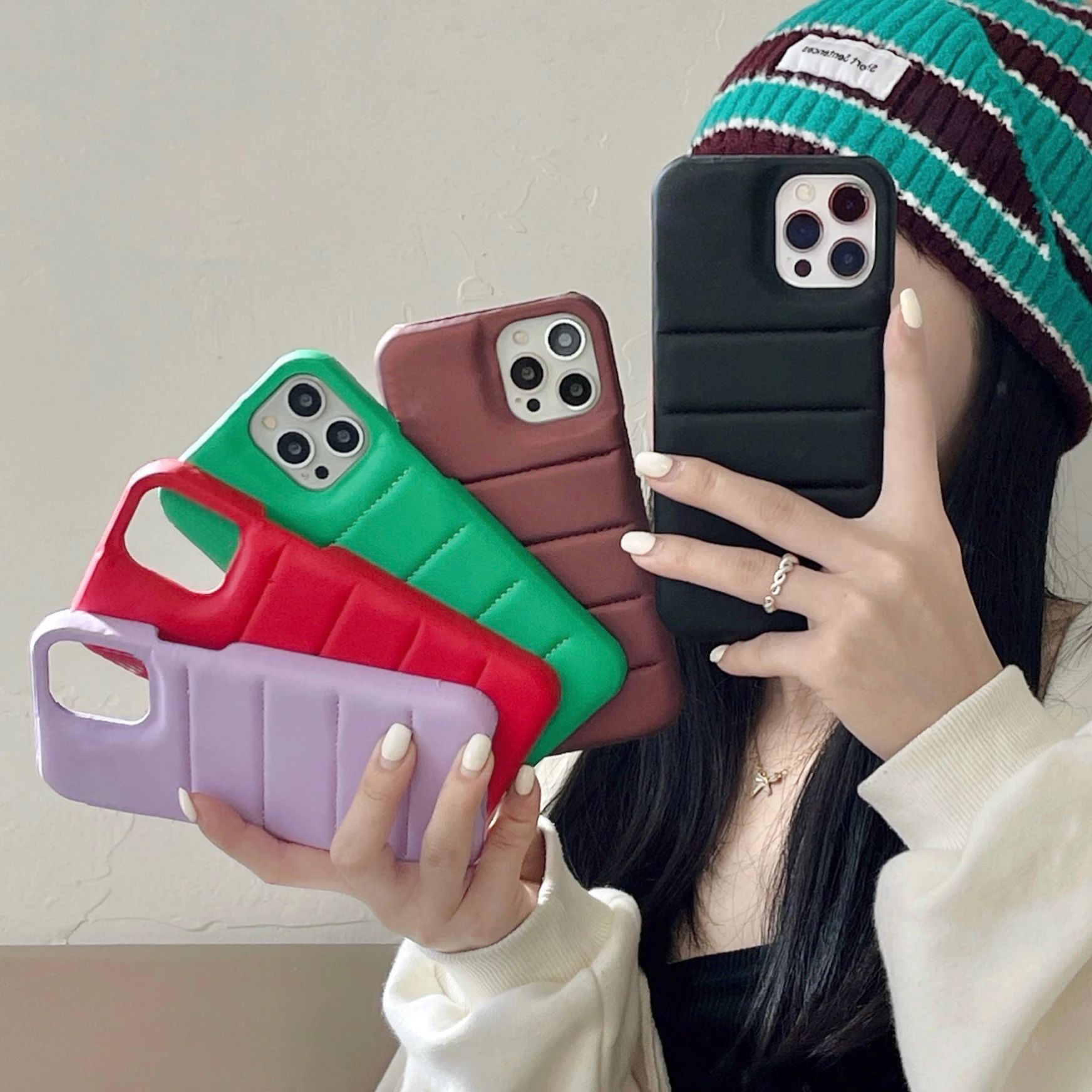 Luxury Leather Down Jacket The Puffer Phone Case For iPhone 13 12 11 Pro Xs Max X Xr 7 8 Puls SE Candy Color Shockproof Cover