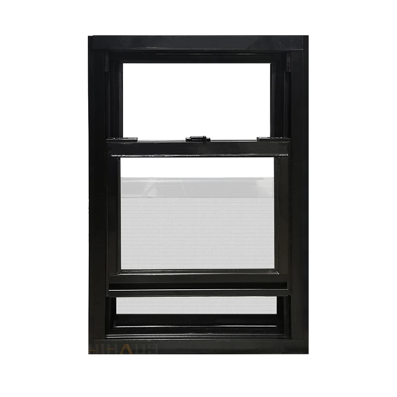 Hihaus custom black aluminium tempered glass american style double hung window