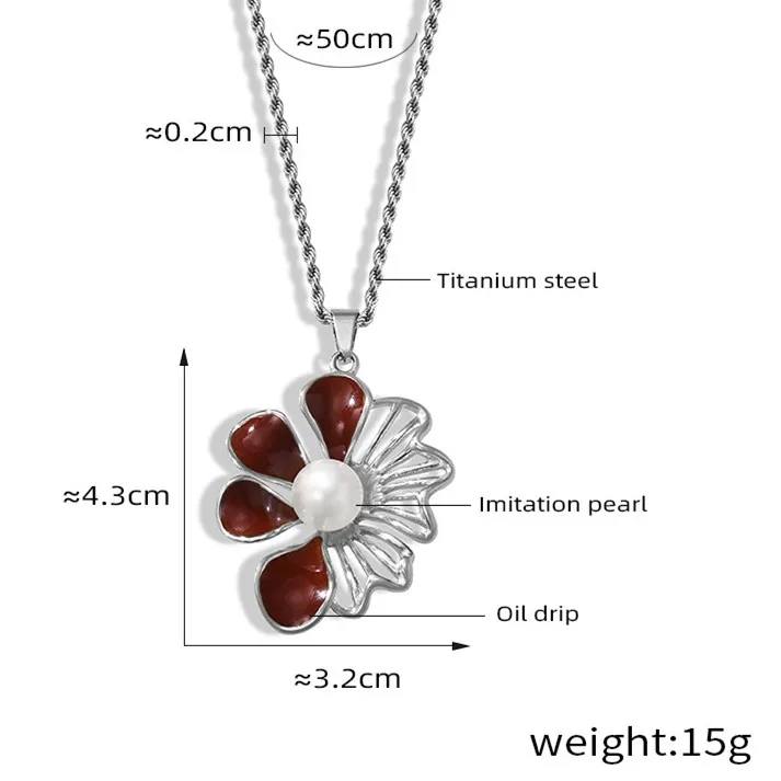 New Enamel Flower Stainless Steel Pearl Necklace Fashion 18k Pvd Coated Waterproof Stainless Steel Necklace