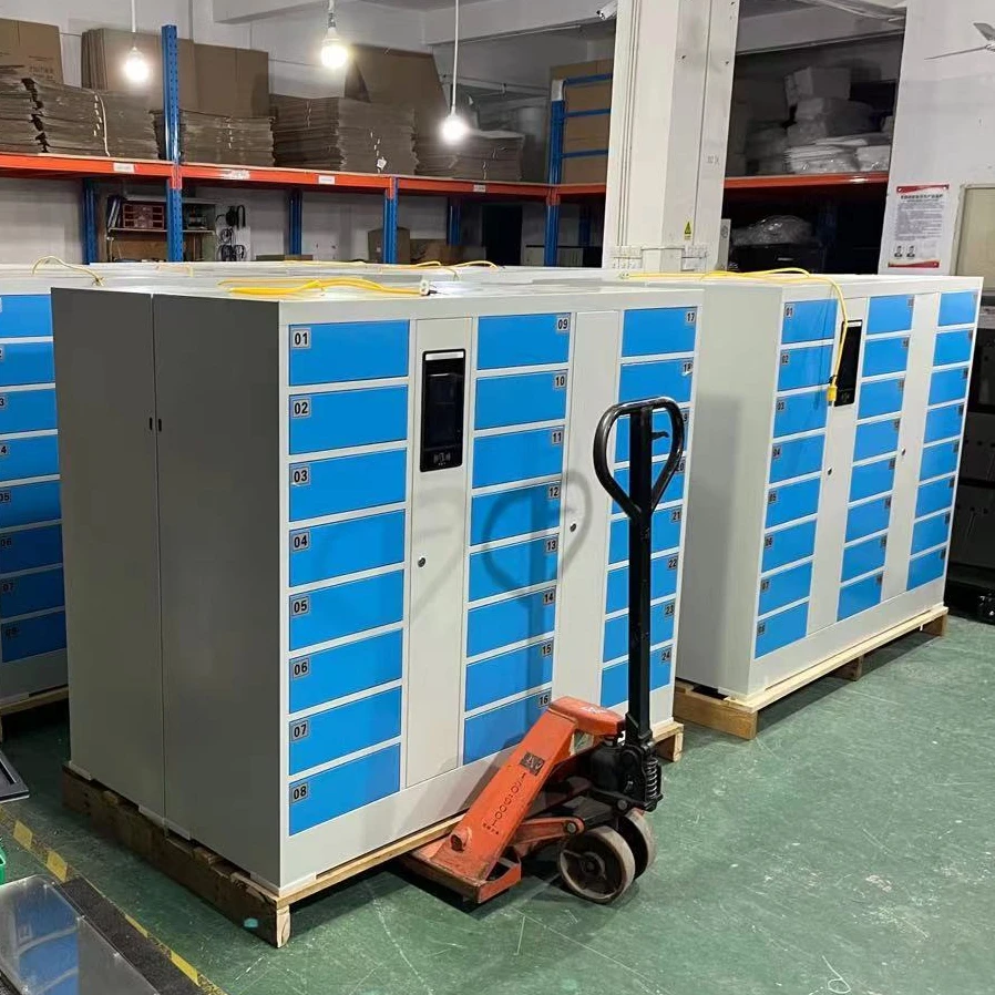 Electronic locker door charging station cabinet cart with wheel