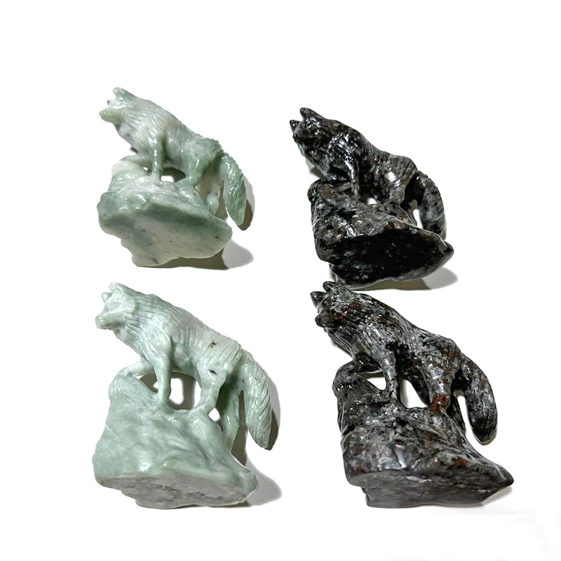 High quality natural gem stone crystal wolf carving crafts for gift Decoration statue