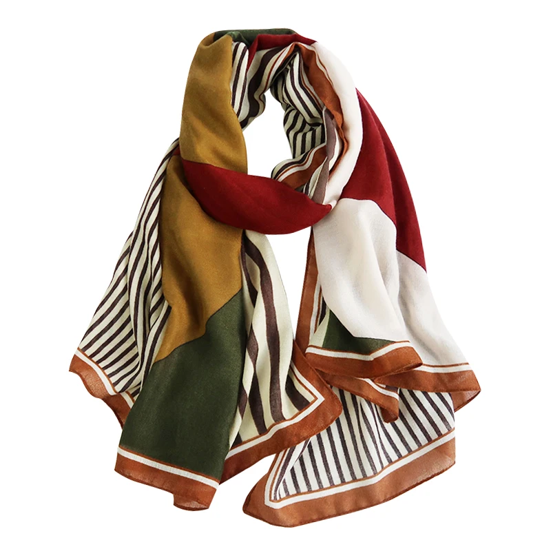 
2021 Custom Logo New Arrival Scarves Polyester Scarf Crinkle Geometric Long Shawls 