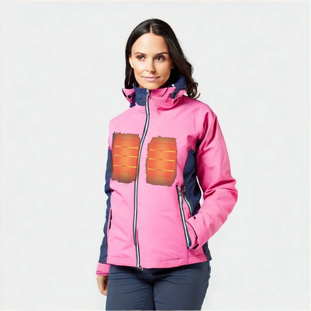 Custom Logo Printing Winter USB Heated Panels Outdoor Snow Skiing Sporting Waterproof Women Jacket