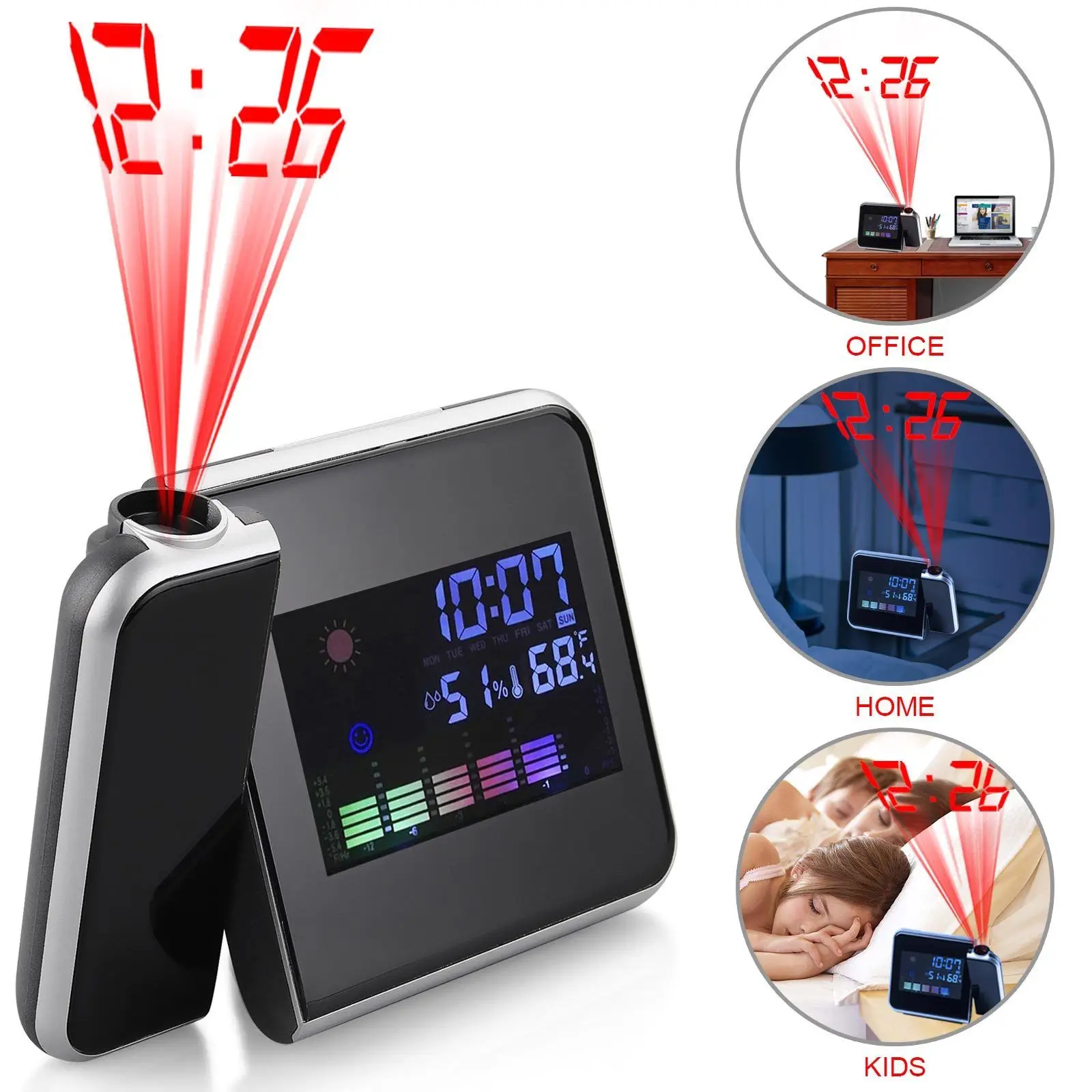 2024 Digital calendar weather station time temperature  projection table alarm digital clock