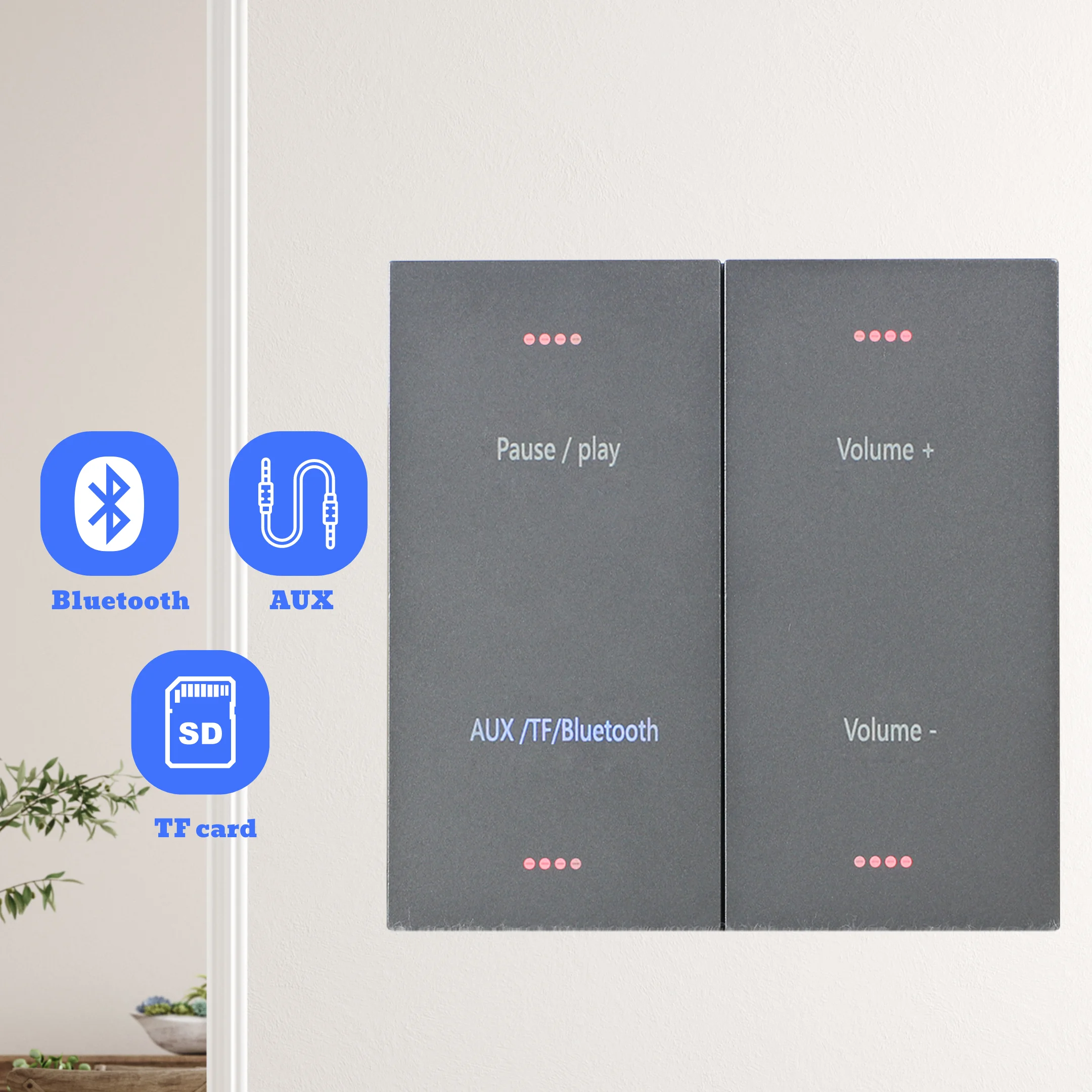 Настенный усилитель 2*20 Вт с Bluetooth TF AUX серого цвета по умолчанию черный опционально для отелей вилл домов коммерческих помещений