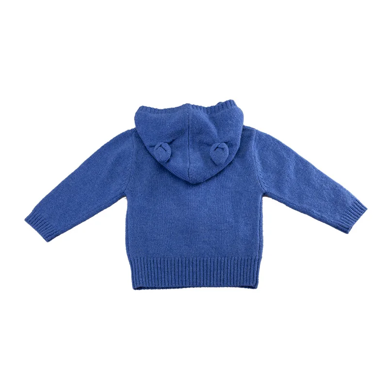 Baby Boys sweater designs cashmere baby blue Color Hooded Knitted sweater with Animal Ears