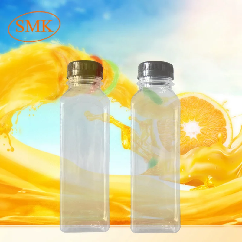 Disposable Hot Selling 400ml Juicer Square Plastic Bottle For Carbonated Drink With Lid