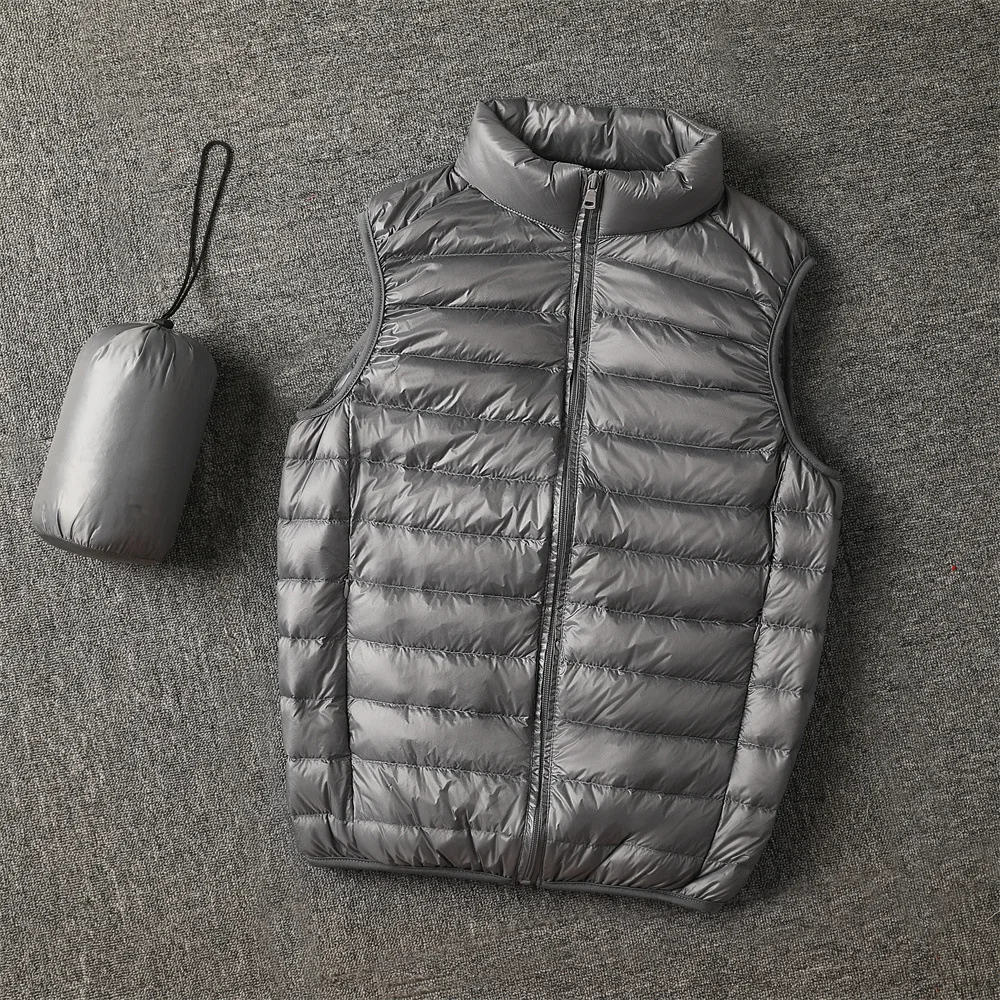 oem men packable ultra-light weight black puffer vest custom logo reversible quilted vest cotton puffer duck down vest