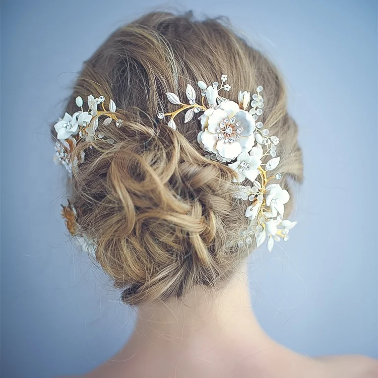 Wholesale Wholesale Bridal Comb Hair Handmade Metal Leaf Bridal Hair Comb Accessories Jewelry Wedding Crystal Hair Combs