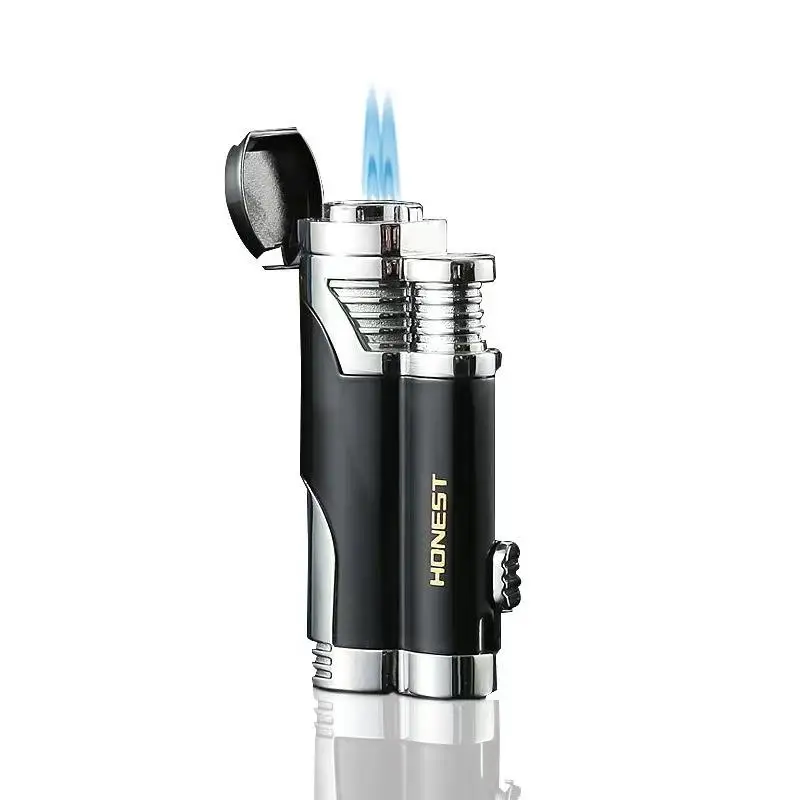 KY 2024 Lighter Custom Inflatable Double Flame Gas Refill Butane Windproof Metal Vintage Cigar Lighter Jet