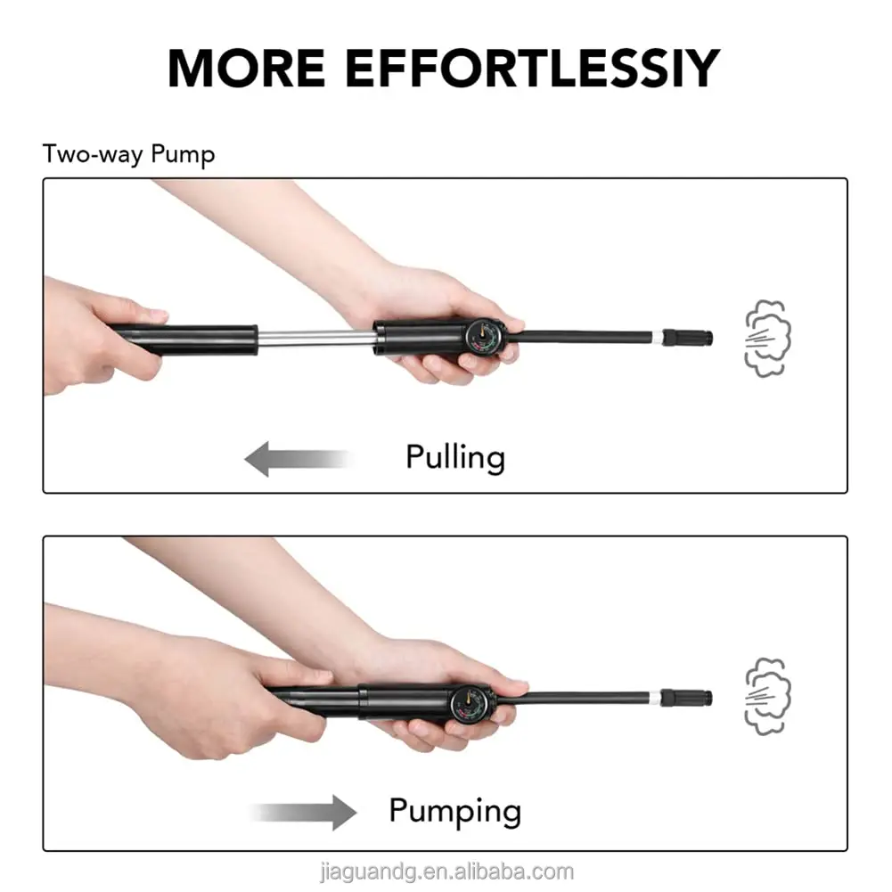 High-Pressure 300psi Aluminum Bicycle Pump with Air Hose and Pressure Gauge Bike Inflator Tyre Pump