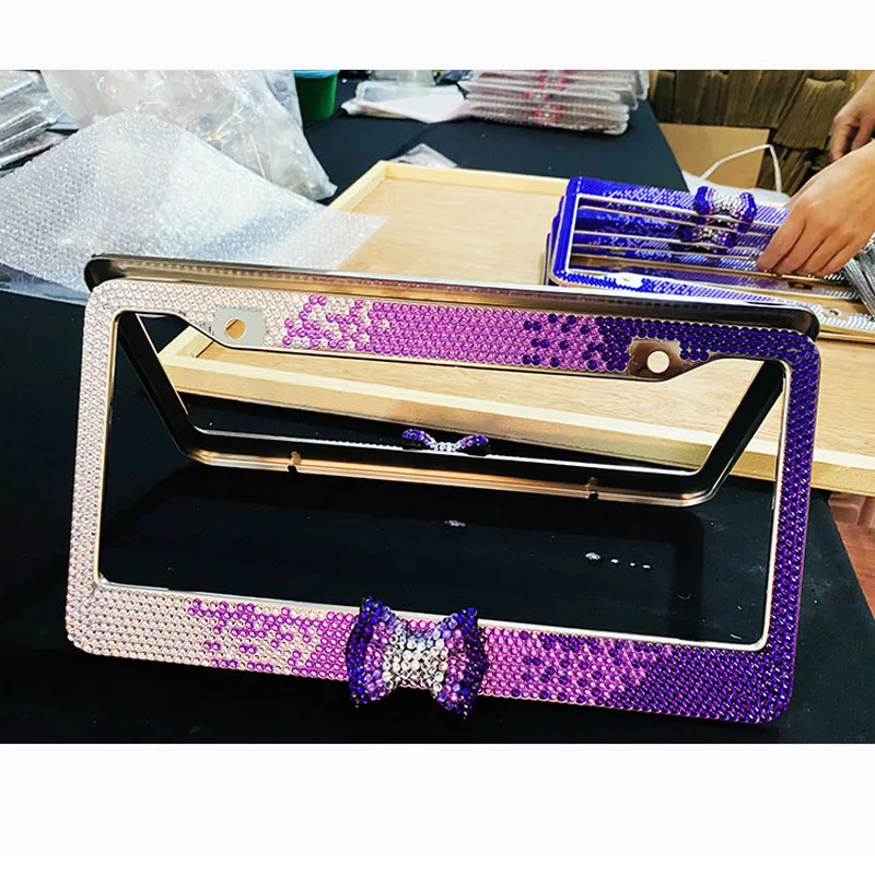 Handmade Bow Cap Covers Diamond License Plate Frame Sparkle Auto Bling Rhinestone Plate Frame Crystals License Plate Frame