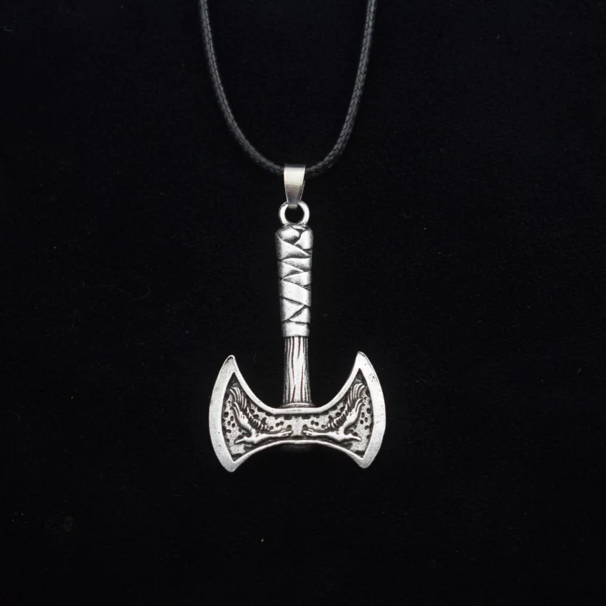 Vintage Scandinavian Odin Loki Amulet Jewelry Viking Raven Crow Axe Necklace