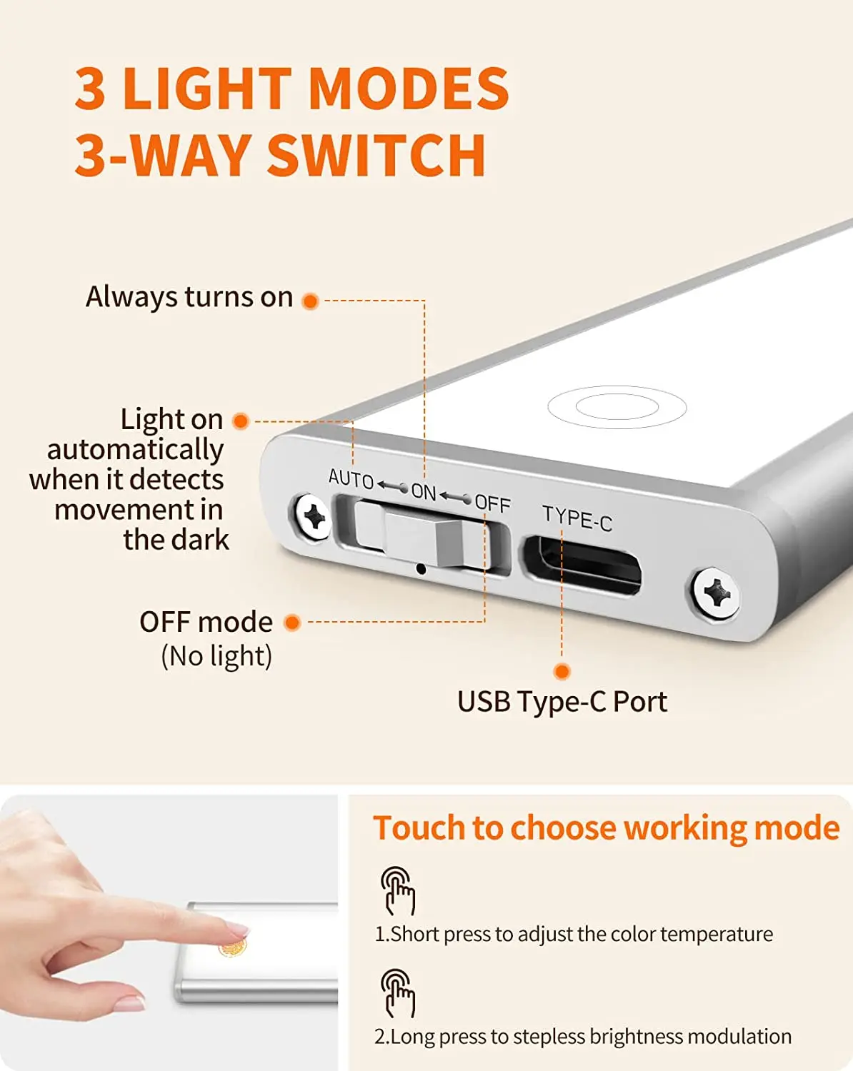 Hot Sale 2.3W 205LM Dimmable Auto Motion Sensor LED Night Lamp USB 15inch Touch Control Light Bar Under Counter Cabinet light