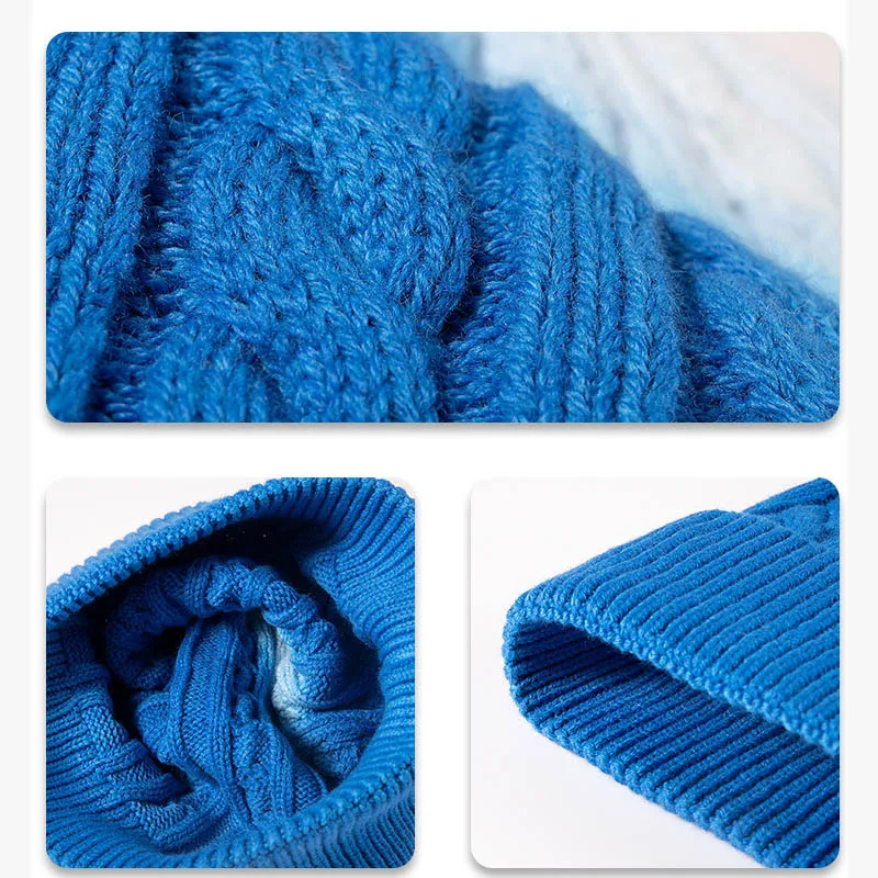 High quality women fashion plain beanie knitted custom logo men outdoor winter warm gradient tie die beanie hat