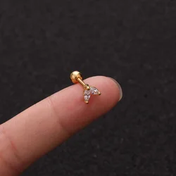 Stainless steel rod micro-encrusted zircon crown ear nail screw screw ball fashion earrings piercing jewelry