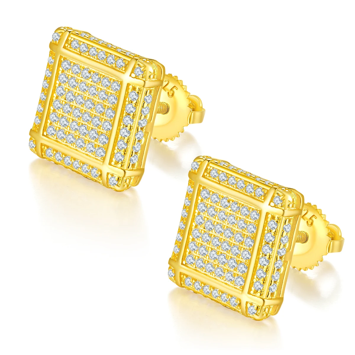 925 Sterling Silver Brilliant Cut Diamond Test Past Micro D Color Moissanite Square Shape Stud Earrings for Men Women