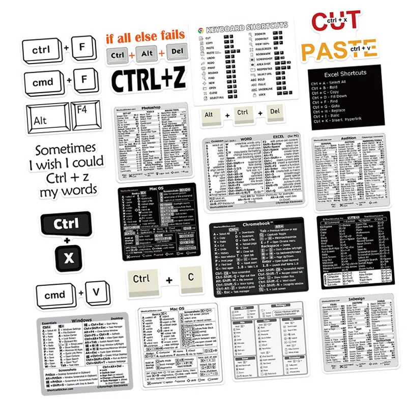 30PCS Creative keyboard shortcuts custom laptop stickers waterproof notebook graffitic vinyl sticker