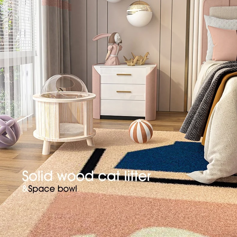 2022 Luxury pet furniture floor capsule solid wood wool jungle gym cat tree one space bowl wooden cat house cat bed