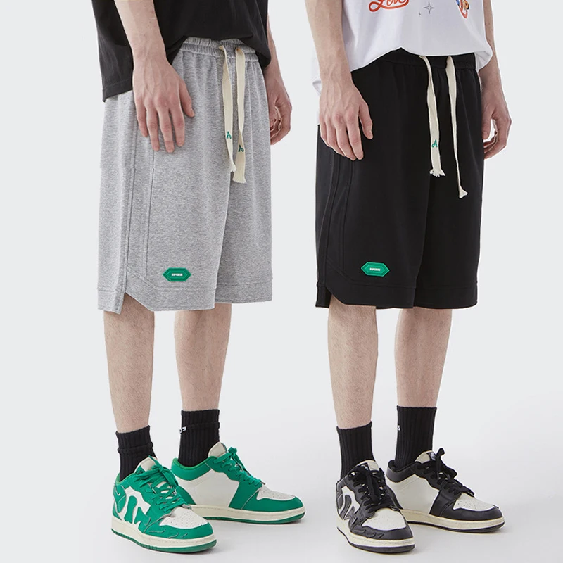 OEM Custom Logo Rubber Patch Mens Cotton Jogger Shorts Elastic Waist Summer Short Sweatpants