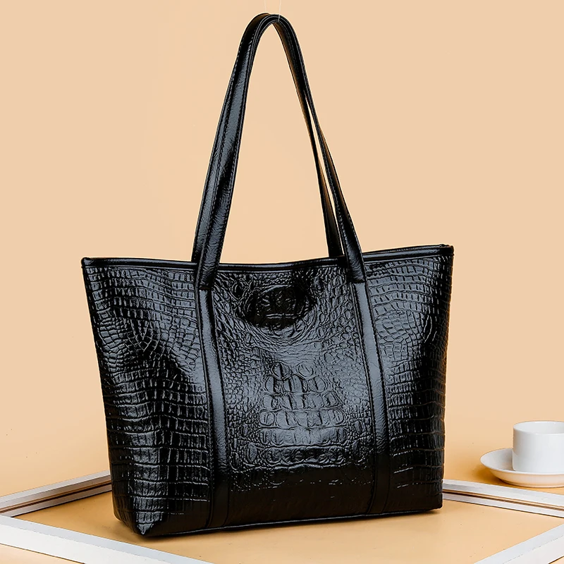 
Minimalist Fashion Black PU Leather Handbags Women Large Capacity Ladies Tote Bags Ladies Shoulder Hand Bag 