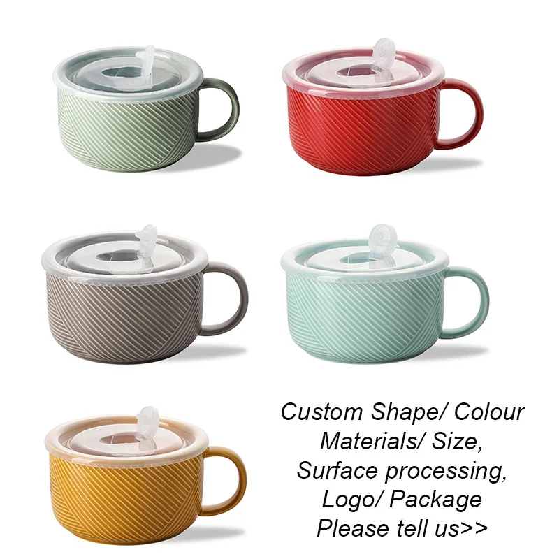Wholesale Private Label Custom 38oz Oversized Soup Mugs with Ceramic Big Handle Bowl Safe Jumbo Colourful Soup Mug with Lid