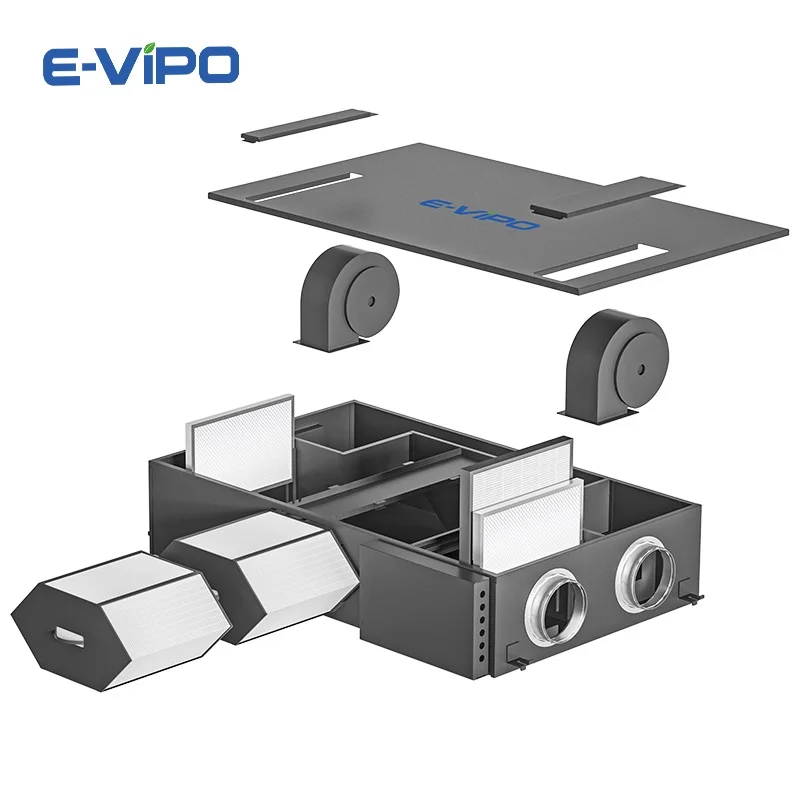 Double Flow VMC HRV Heat Recovery Ventilation Fresh Air System EC Motor Energy Recovery Recuperator ERV Mechanical Ventilator