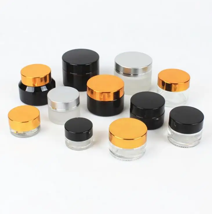 Custom Luxury Round 5g 10g 20g 30g Wholesale 50 g Storage Amber Black Frosted Glass Cream Cosmetic Jar with Sliver Cap Lid