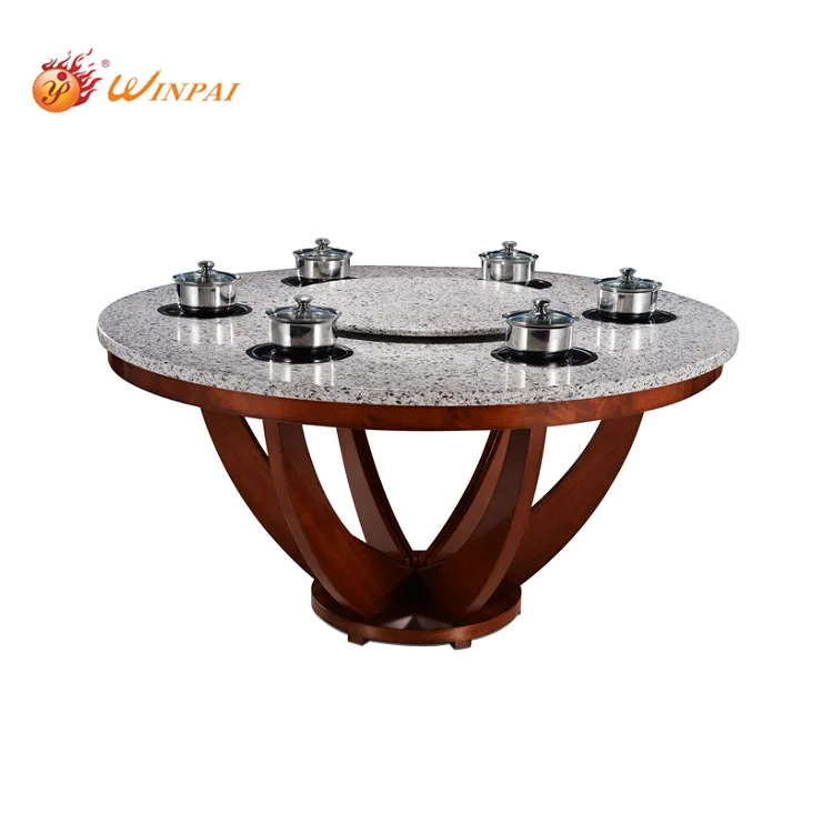 Commercial Round Hot Pot Dining Table Modern Smokeless Restaurant Hot Pot Table