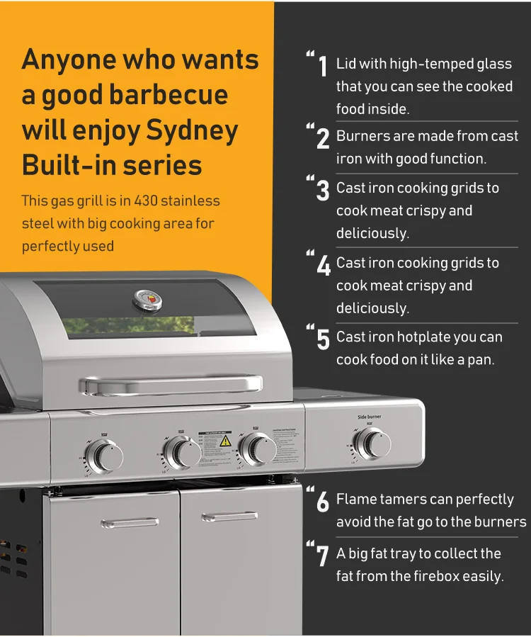 Outdoor Kitchen Stainless Steel High Temp Glass Burner Patio Barbecue Grill BBQ Gas Grill