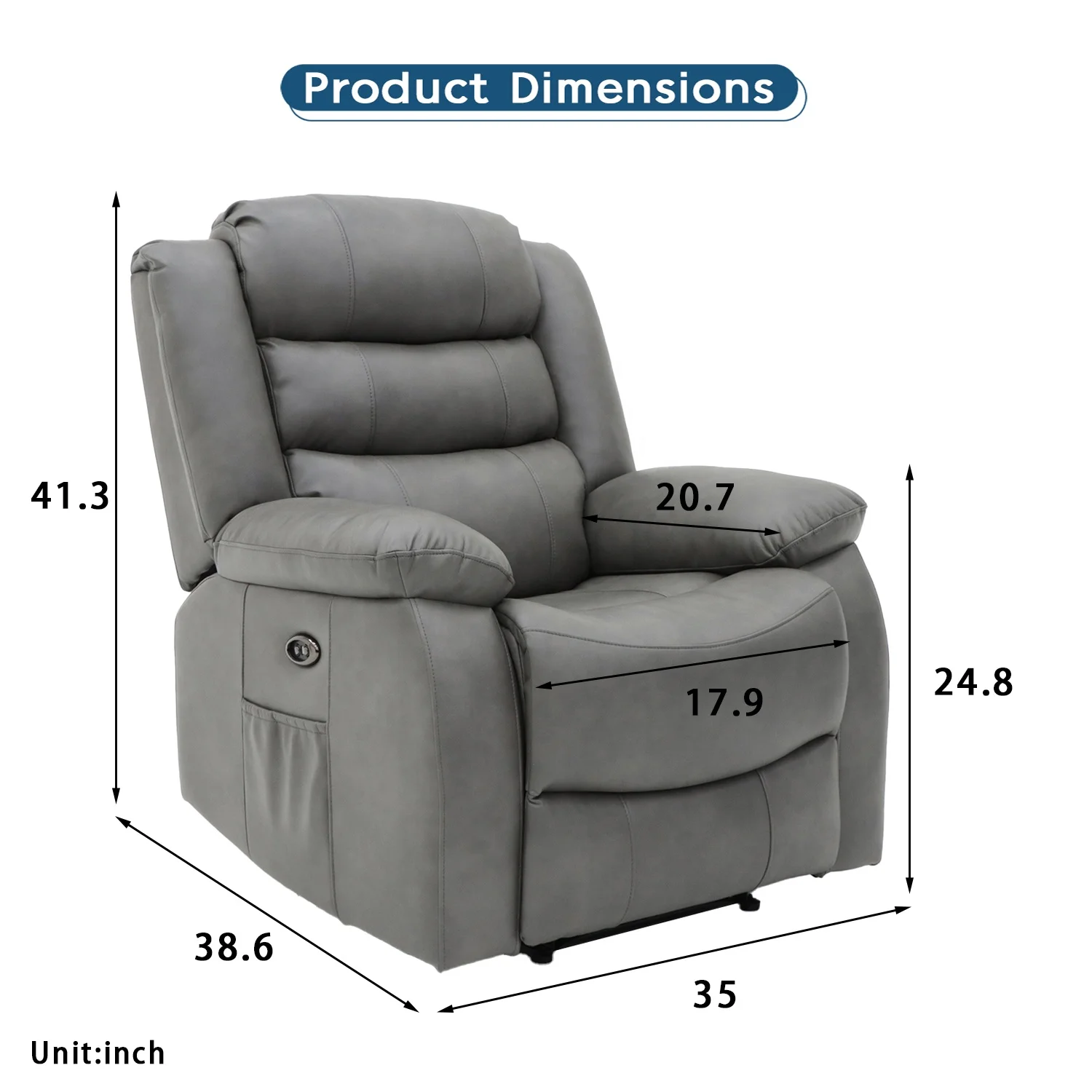 Geeksofa Modern Lazy Boy Leather Power Electric Recliner Chair with Massage and Heat and USB Charging for Living Room Furniture